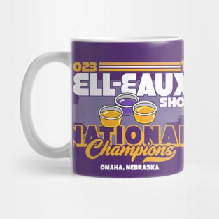 Jelleaux Shot National Champions 2023 Omaha Purple and Gold Louisiana Mug